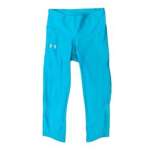 Under Armour Crop Legging Womens S Small Blue Heatgear Compression Drawstring